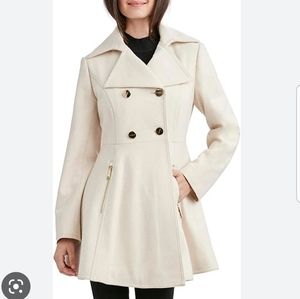 Laundry by Shelli Segal Womens Double Breasted Wool Blend Skirted Peacoat